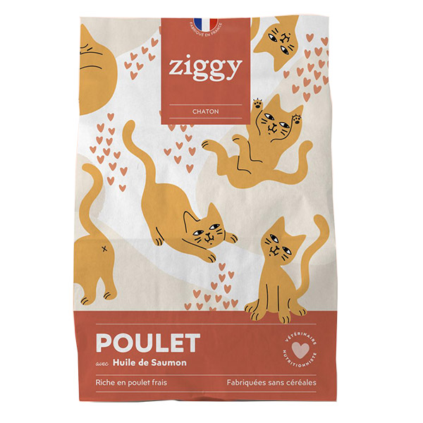 Croquettes Ziggy sans céréales au poulet et huile de saumon pour chaton