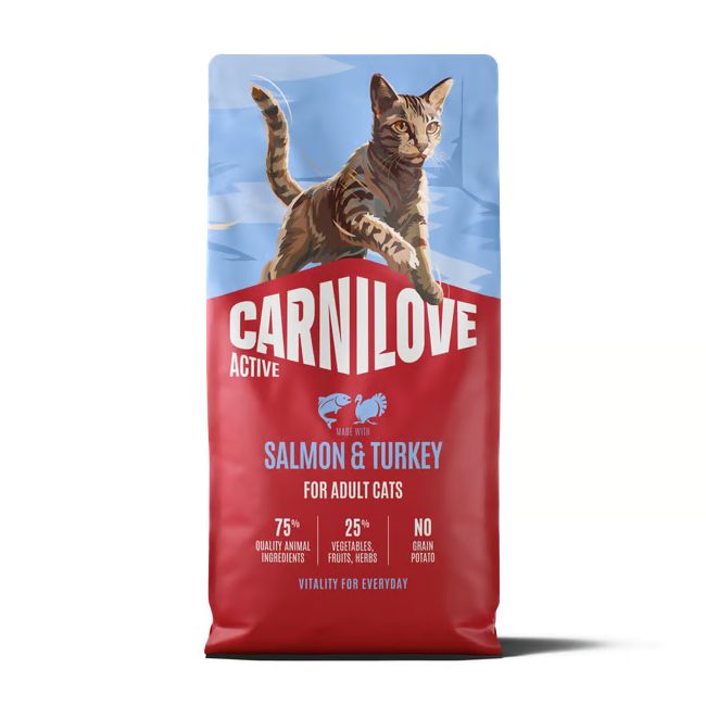 Croquettes Carnilove Active Cat sans céréales au saumon et à la dinde pour chat adulte