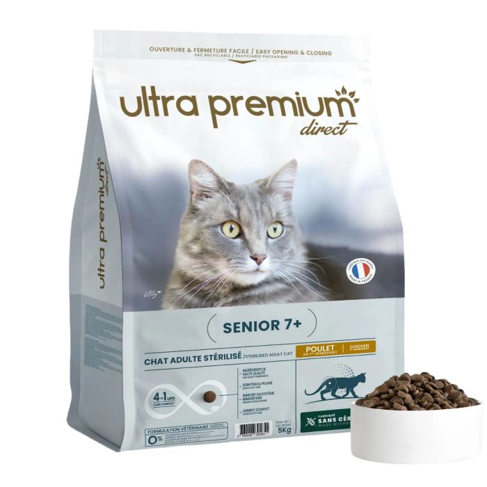 Croquettes Ultra Premium Direct Senior 7+ sans céréales pour chat âgé