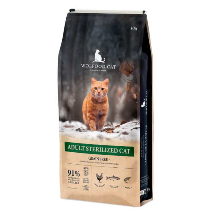Croquettes Wolfood Adult Sterilized sans céréales pour chat adulte stérilisé